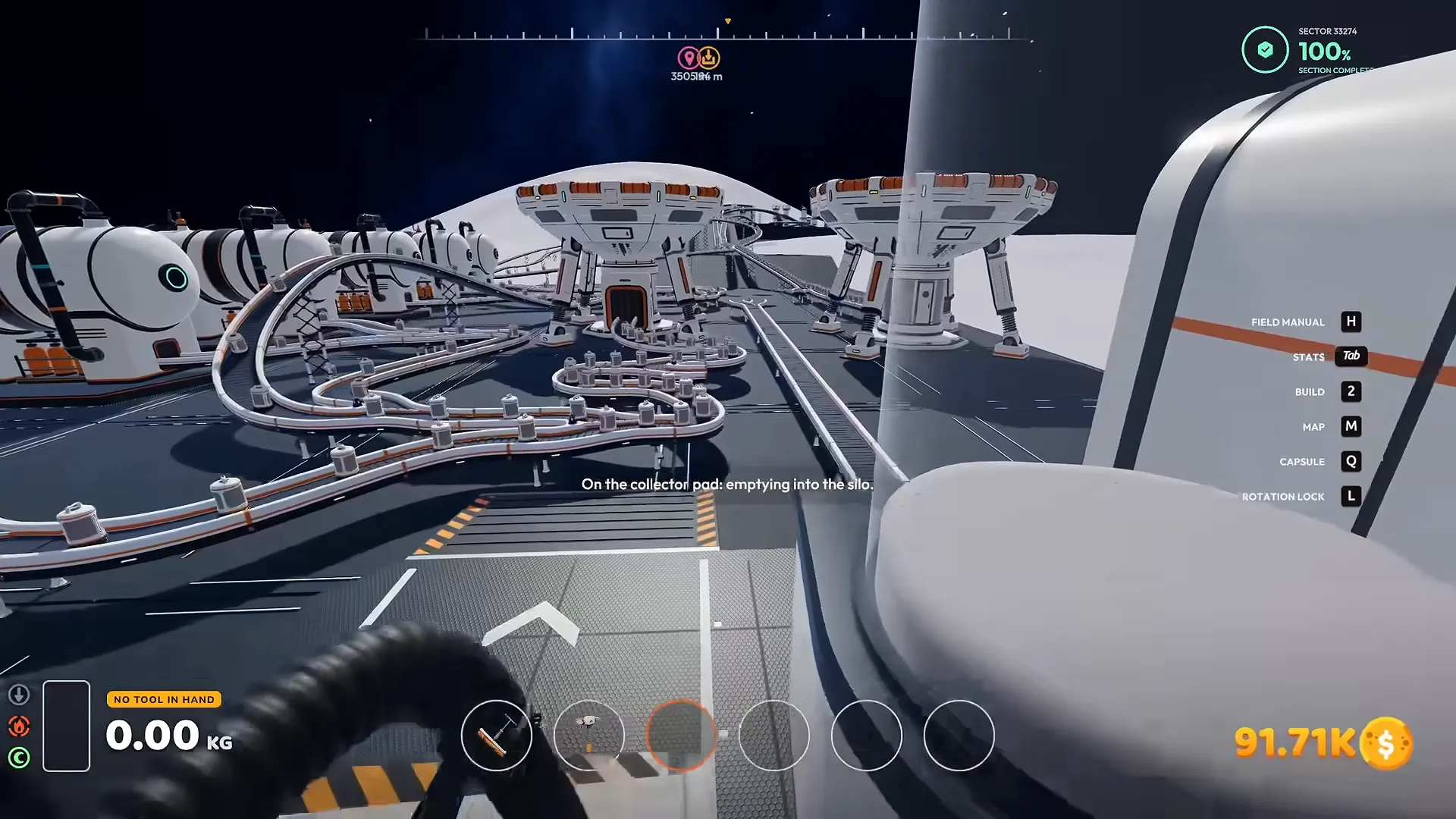 Moon Sweepers vehicle on the Garage collector pad emptying into the silo