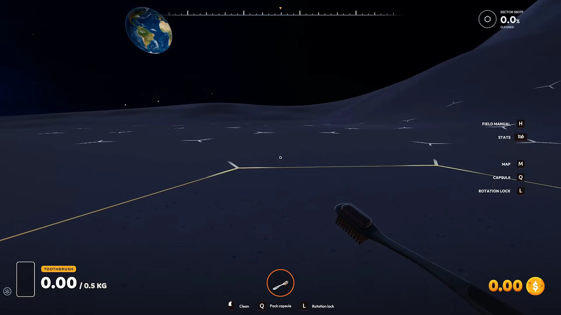 Moon Sweepers lunar surface at night with only sector lines visible
