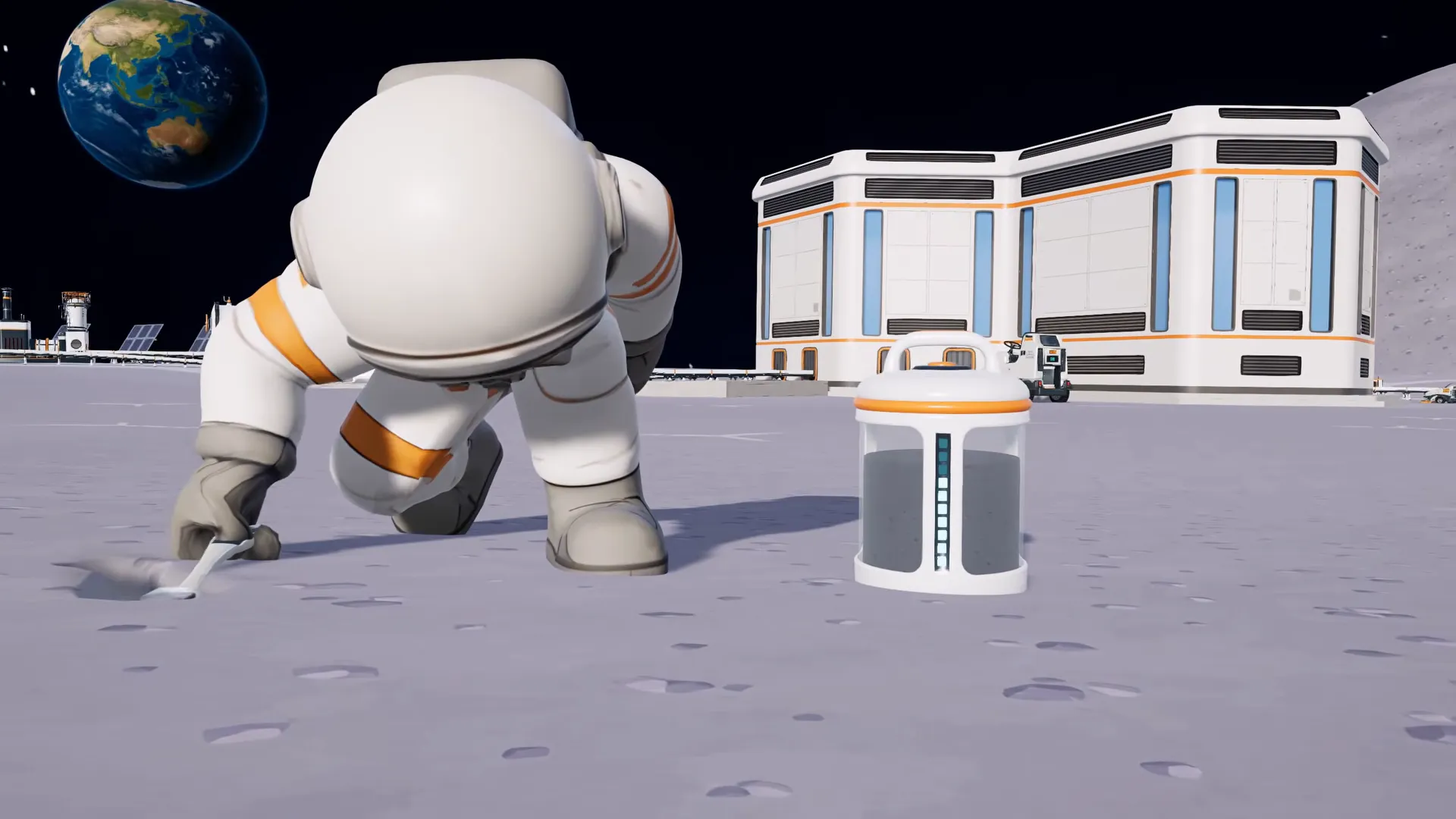 Moon Sweepers official trailer astronaut scrubbing lunar dust with a toothbrush near the base